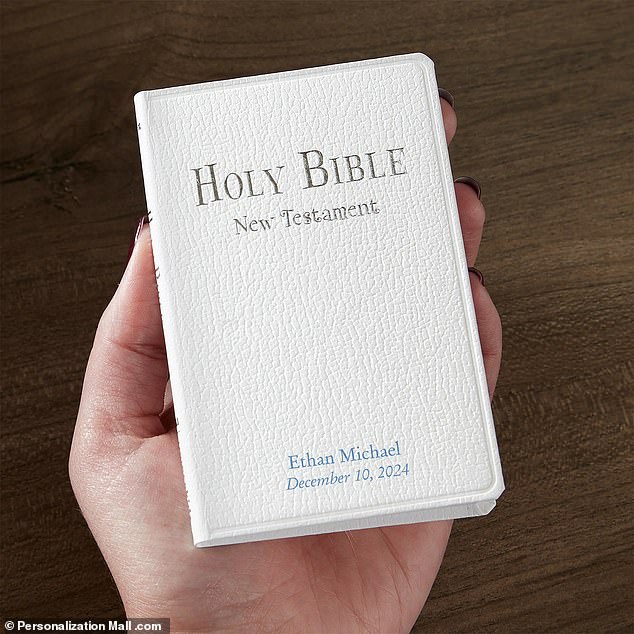 Christian: The Calabasas socialite's registry included a $13.99 'Tiny Testament Personalized Baptism Bible' for each time she decides to baptize her child