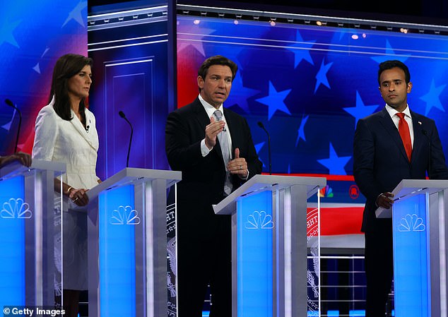 The debate was marked by several hot-headed moments among the candidates, including former South Carolina Senator Nikki Haley (left) labeling businessman Vivek Ramaswamy (right) as 