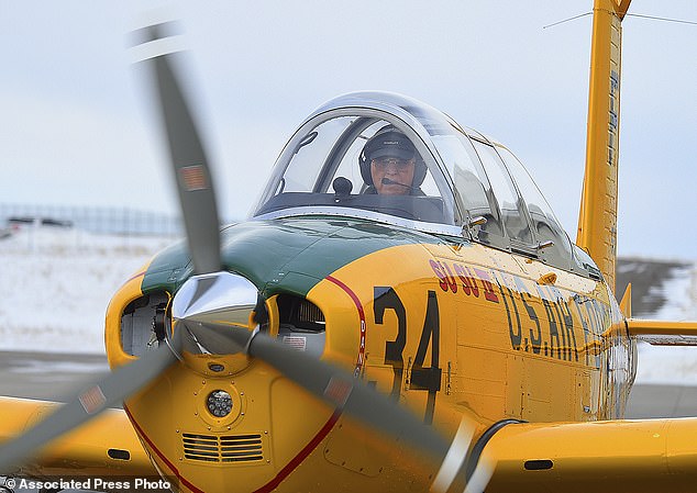 Apollo astronaut Frank Borman, 92, pilots his T-34 Mentor in Billings, Montana