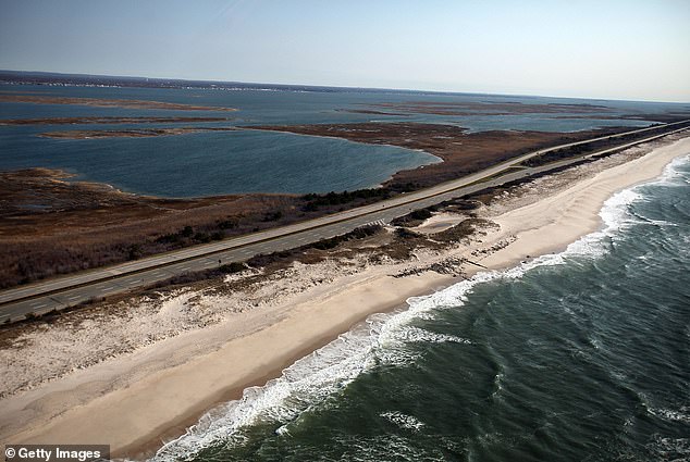 An aerial view of the area near Gilgo Beach and Ocean Parkway on Long Island