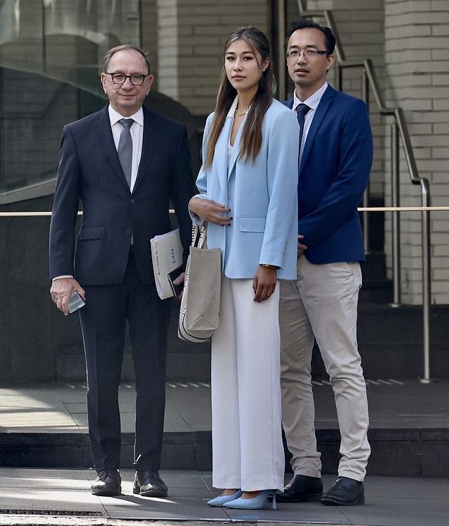 Paris Ow-Yang arrives at court with her neurosurgeon father, Dr. Michael Ow-Yang (right) and attorney Michael Bowe (left)