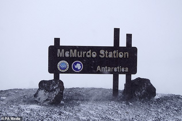 A sign is photographed at McMurdo Station, an Antarctic research station in the United States