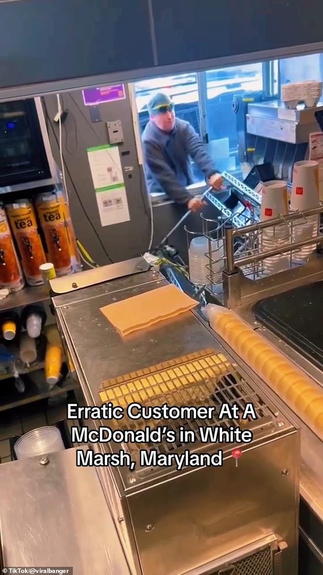 In the now-viral clip, the man begins tossing various McDonald's items that will be handed out to customers