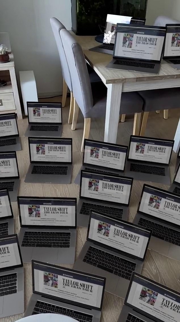 Fans have gone to great lengths to get tickets to her Australian Eras Tour, with one Melbourne Swiftie setting up several laptops on their apartment floor