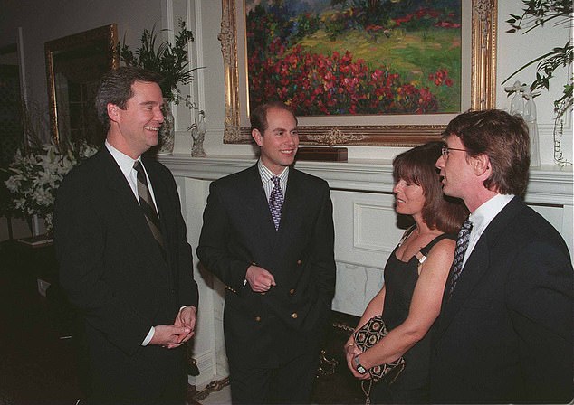 Prince Edward, brother of King Charles, is pictured with Haskell Sr.  – his agent at the time – and actor Martin Short