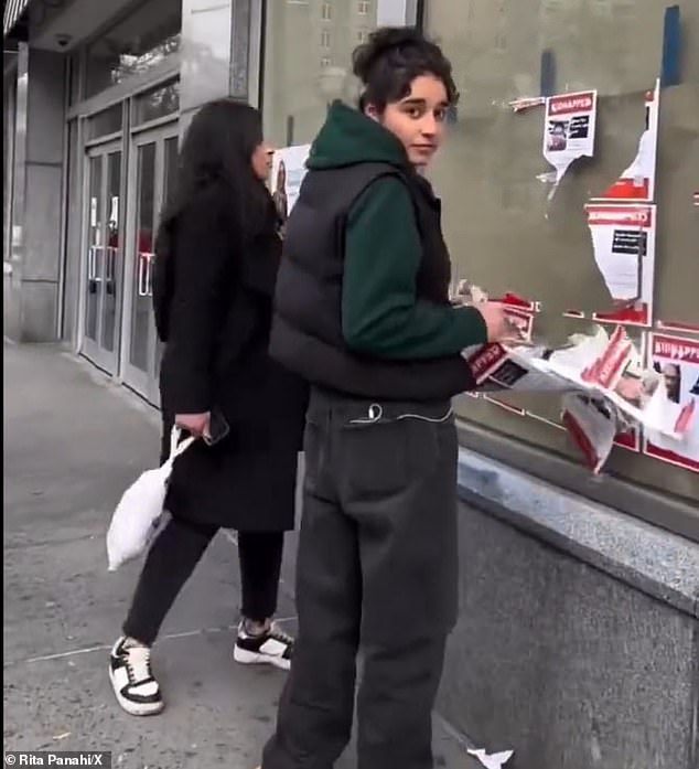 Sisters Aya and Dana were seen this week tearing up posters placed around Broadway and 79th Street on New York's Upper West Side