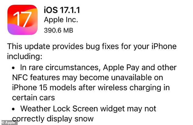 Apple released iOS 17.1.1 this week with several security updates and a fix for a strange bug that prevented the weather widget from displaying the snow icon