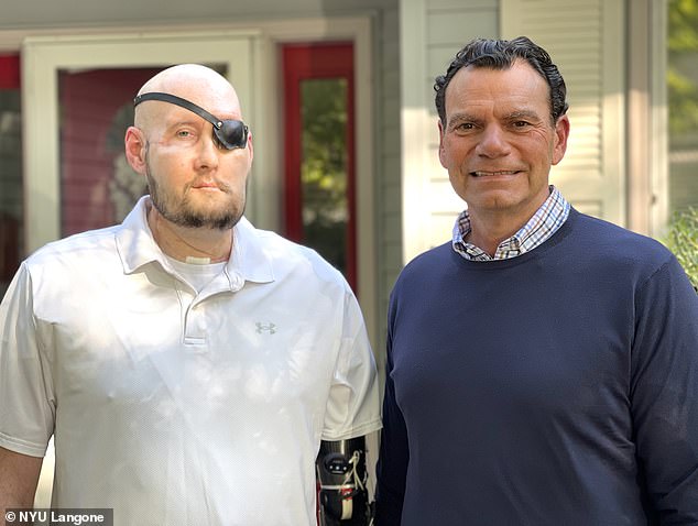 Dr.  Eduardo D Rodriguez (right), lead surgeon and director of the Face Transplant Program at NYU Langone, led the 21-hour operation