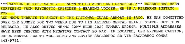 This is the warning every police department in Maine received in September about Robert Card.  Two attempts were made to contact him and security was added to the army base, but this was canceled on October 18