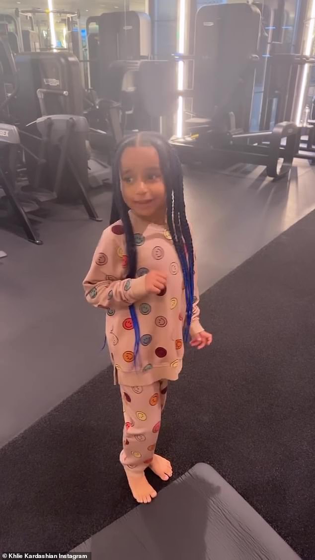 She woke up in Khloe's house: Khloe shared a video on her Insta Stories at 8am.  She was at the gym when Dream walked in, wearing pink printed pajamas and her hair in braids.  