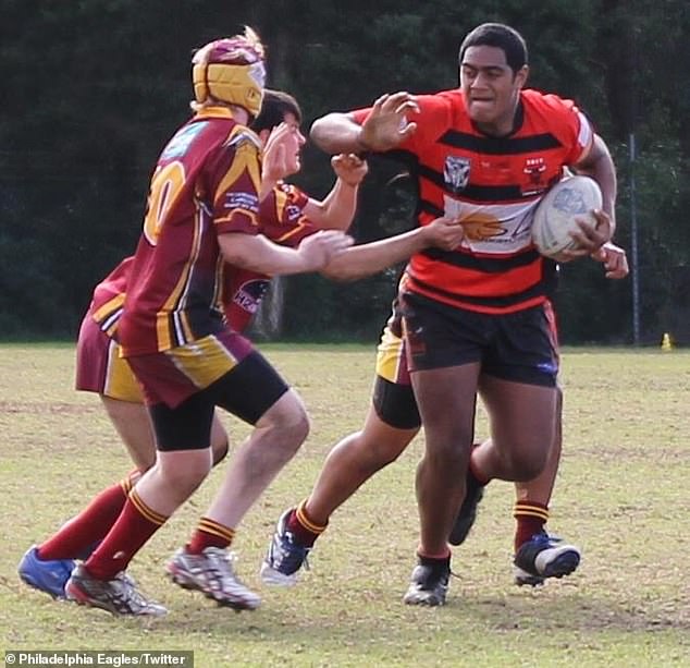 Although his hulking frame makes him ideally suited to play in one of the NFL's toughest positions, this has prevented him from reaching the top levels of rugby league in Australia, even though he has excelled in the sport (pictured)