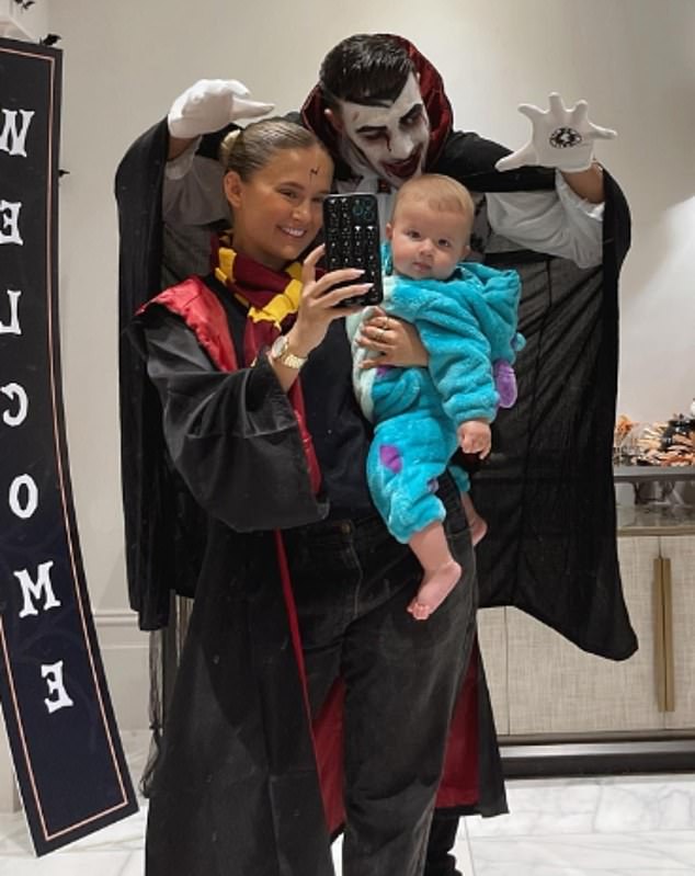 Young family: Molly-Mae with Tommy Fury, 24, and their nine-month-old baby Bambi, dressed up for Halloween