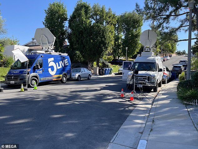 Media were seen camping outside the Tarzana residence after news broke of the arrest of the former Hollywood agent's son