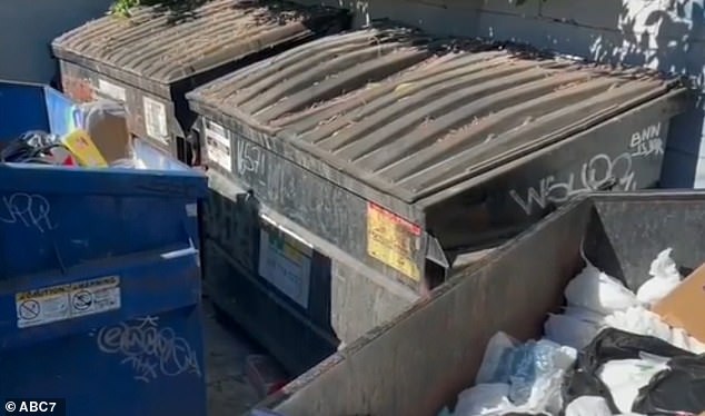 The bag was found in a duffel bag and thrown into a dumpster (photo) behind Ventura Boulevard and Rubio Avenue, near a family restaurant, hair salon and two banks.