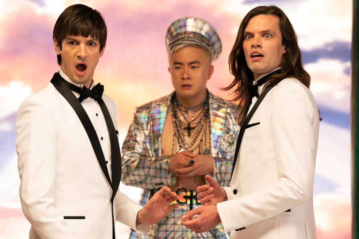 (L-R) Josh Sharp, Bowen Yang and Aaron Jackson in Dicks: The Musical.