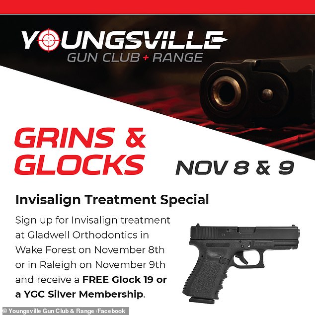 The two-day 'Grins & Glocks' promotion offered a free Glock 19 or a silver membership to Youngsville Gun Club & Range to those who signed up for the teeth racking service