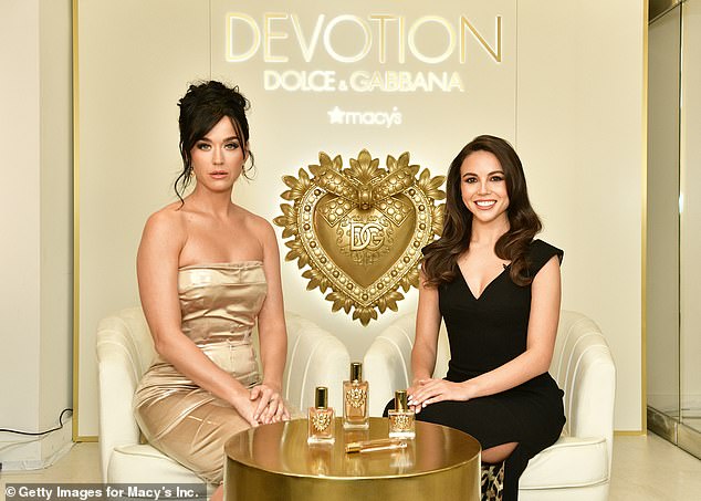 Sitting down for a chat: Katy also sat down with Macy's show host, Malia Makaila, to talk about the launch of the Dolce & Gabbana Devotion perfume