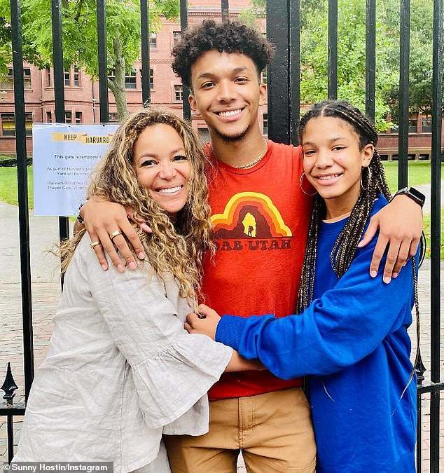 Sunny pictured with her 21-year-old son Gabriel and 17-year-old daughter Paloma