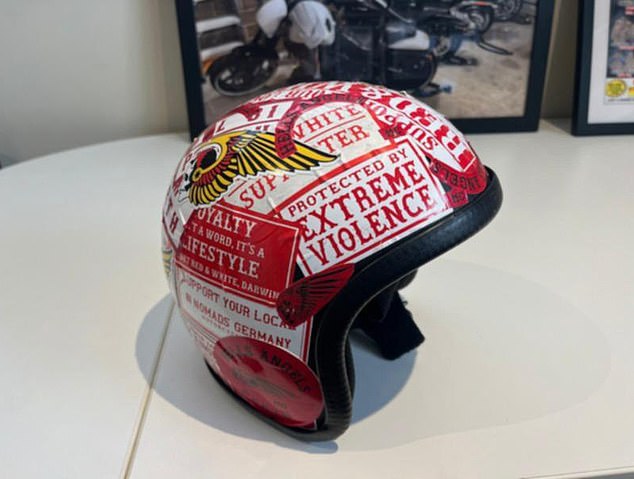 Brajkovich held onto several pieces of Hells Angels merchandise after leaving the gang in 2022 (pictured, a helmet going on sale)