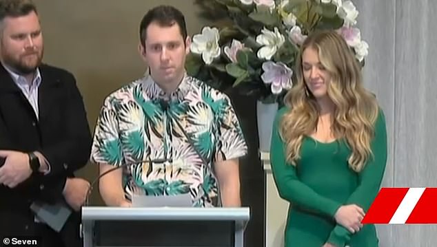 Mitchell Gaffney remembered his partner Zachary Bray, 29, as a “loving larrikin” as he addressed mourners at Macquarie Park Cemetery and Crematorium in July