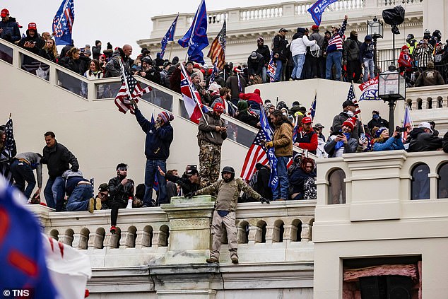 The chaos on January 6 (pictured) erupted as the Senate and House of Representatives met to certify Joe Biden's victory in the November presidential election