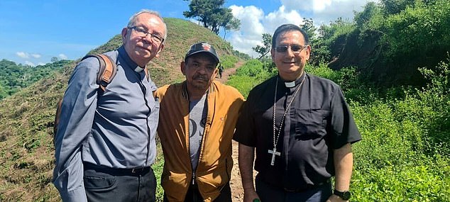 Monsignor Francisco Ceballos (right) was among the first to see Luis Diaz's father after he was released by ELN