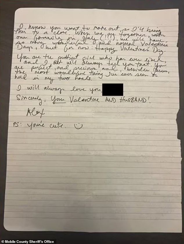 The letter was sent on Valentine's Day of this year and was sent when the girl was a senior at McGill-Toolen Catholic High School.  She was reportedly 17 at the time