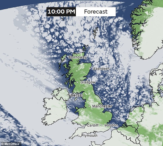 Clear skies: The good news for most UK observers is that cloud cover tonight should be almost non-existent, except over Northern Ireland.