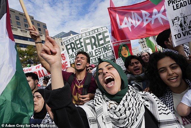 Protesters in Washington DC gathered to demand a ceasefire and an end to US military aid to Israel