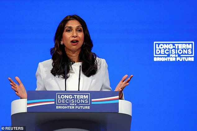 Ms Braverman seems to be trying very hard at the moment to pose as a 'right-wing' Conservative, picking various kinds of self-promotional fights and turning up at a number of tense events in London that the modern Blairite Tories would not normally attend ( File Photo )