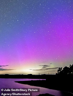 A fantastic display of the Northern Lights can be seen behind Colt Crag Reservoir, Northumberland in September 2023