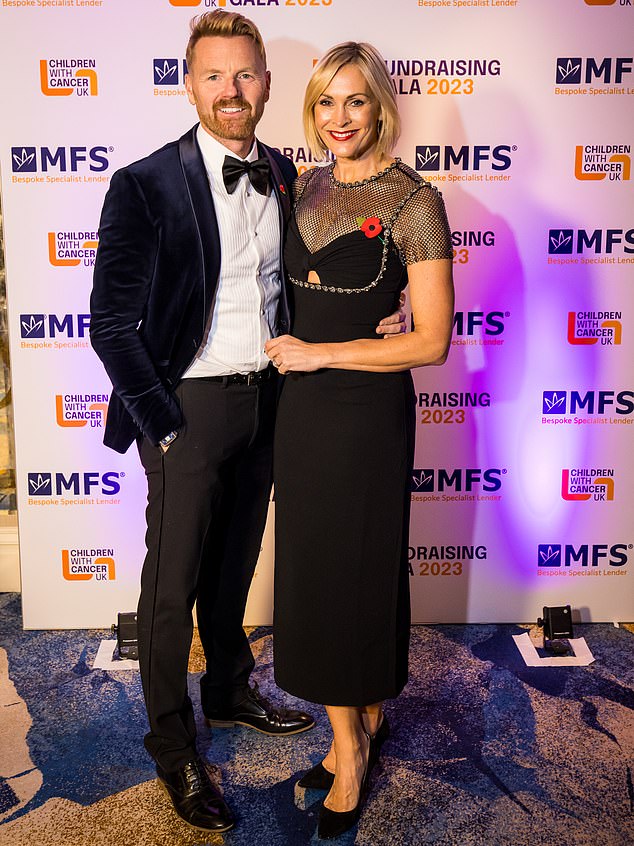 Stunning: Jenni Falconer, 47, host of Smooth Radio Breakfast, attended the Gala with her husband James Midgley who performed at Ackley Bridge