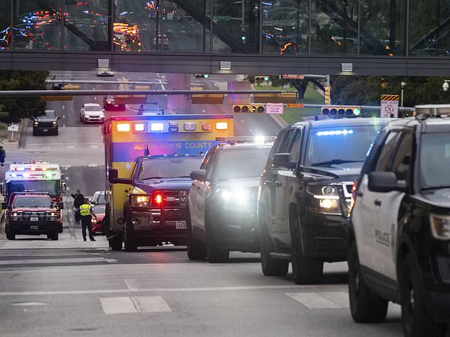 A procession including Austin Fire, police and ambulance leaves Dell Seton Medical Center