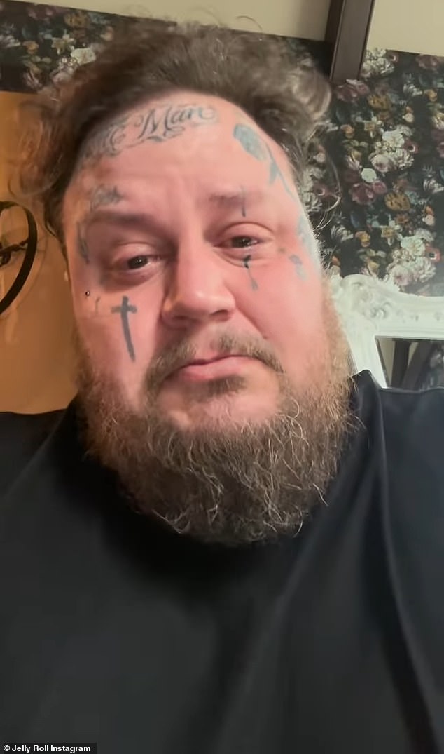 Appreciative: Jelly Roll closed his video by thanking his fans for their continued support, saying, “I love you all, man.  So damn much'