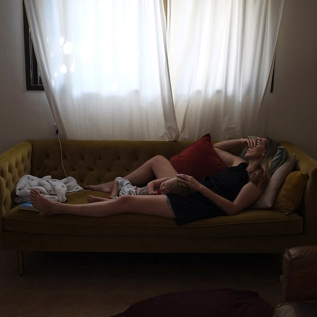 Sofie at home with daughter Danica last year in the house where she escaped the Hamas attack