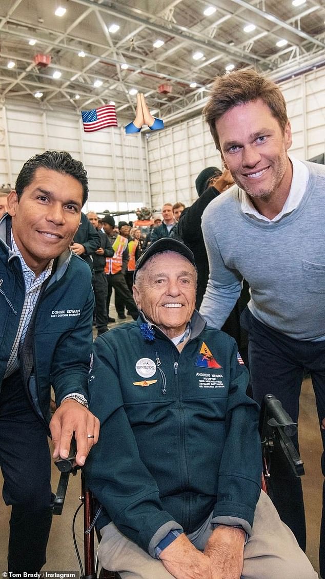 Honoring America's Vets: Tom Brady, 46, shared a photo of himself greeting veterans and taking photos with service members