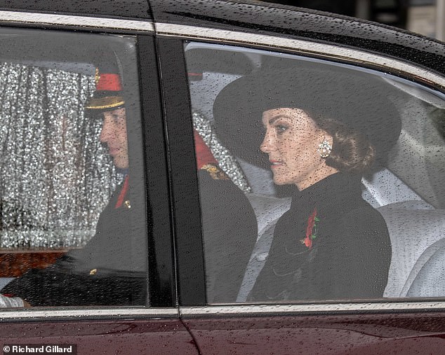 Pictured: The Prince and Princess of Wales were seen arriving at the Cenotaph in London this morning