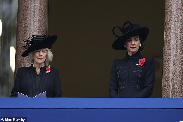 Pictured: Queen Camilla and The Princess of Wales attending the annual Remembrance Sunday Service at The Cenotaph