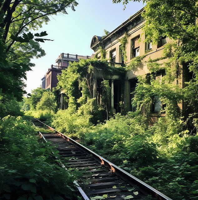 ChatGPT writes: “A century into the future, Washington, DC, stands as a solemn testament to nature's relentless march to retake the seat of power.  The great monuments and government buildings now crumble beneath a lush canopy, and the once bustling streets have become serene forest paths.