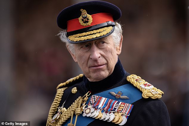 King Charles (pictured) leads Remembrance Sunday at the Cenotaph, just hours after more than 100 people were arrested during protests in London