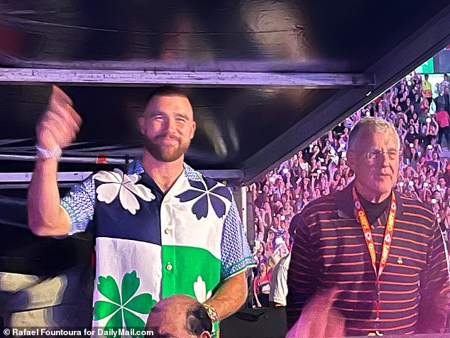 Kelce wore a flamboyant shirt as he danced at Swift's show in Buenos Aires on Saturday