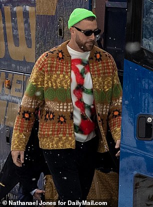 Kelce wears a series of patterns prior to a game against the Denver Broncos