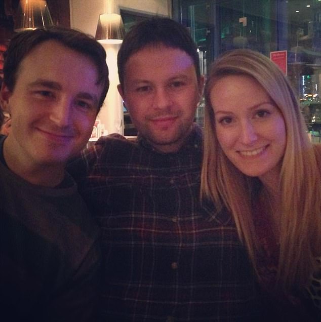 Mr Collins (centre of photo) with school friend Ted (left) and Aimee Collins (right)