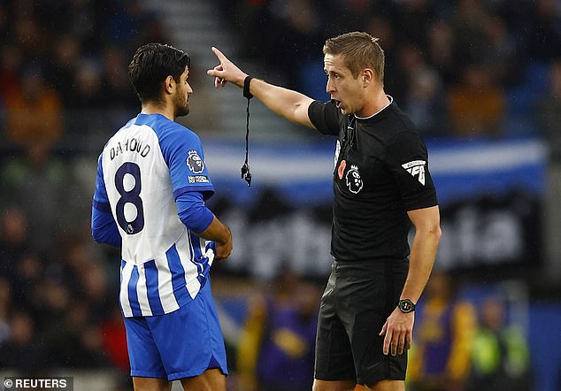 Dahoud tried to plead his innocence, but referee John Brooks had no arguments