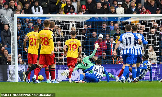 Adingra's low dive left Wes Foderingham at full steam and unable to keep out the opening goal