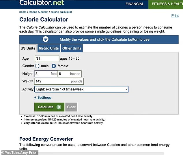 Fritz demonstrated how she plugged her information into the calorie calculator at Calculator.net to see how many calories she should eat to lose weight