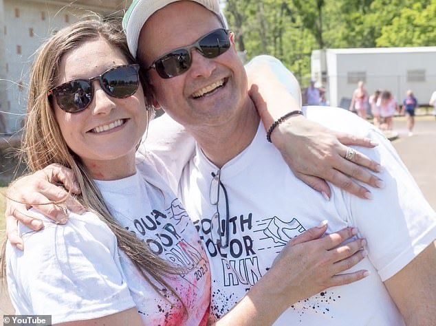 Schutte (left) with an unidentified man during the 2nd annual Pennridge South Middle School color run