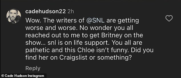 Yikes: “Y'all are pathetic and this Chloe (Fineman) is not funny.  Did you find her on Craigslist or something?”  Hudson wrote on Instagram