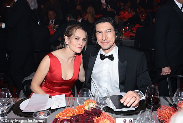 The driver could not contain his emotions in August when Ferrari received a standing ovation of seven minutes and 30 seconds at the Venice Film Festival, where he was promoting the biopic (photo: driver and his wife Joanne Tucker)