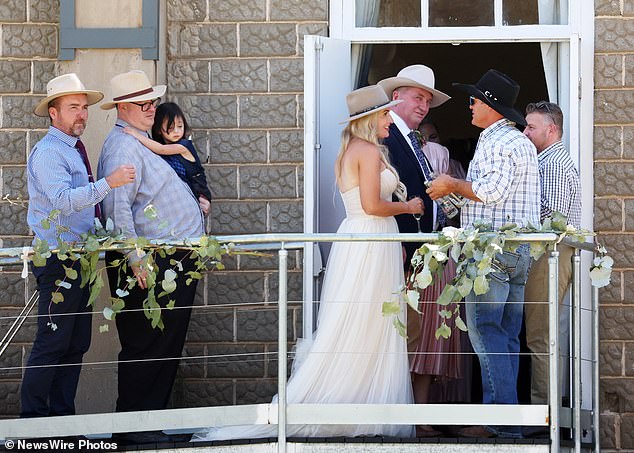 Mr Joyce and Mrs Campion and friends at the wedding celebrations on Sunday